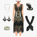 Women's 1920s Flapper Dress Vintage Lace Fringed Gatsby Cocktail Dress with 20s Accessories Set XL