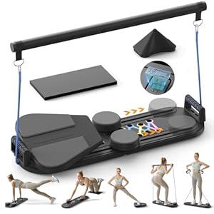 Canlanmu Pilates Board, Multifunctional Rebound Abdominal Board, Foldable Pilates Reformer Set, Ab Core Trainer Machine, Ab Exercise Board, Abs Workout Equipment for Women Home Gym Equipment, Black
