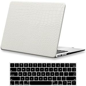 KEROM Compatible with Crocodile MacBook Pro 15 inch Case 2019 2018 2017 2016 Release A1990 A1707 with Touch Bar, Crocodile Skin Alligator Skin PU Leather Hard Shell Case & Keyboard Cover, White