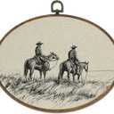 LKETW Vintage Western Cowboy Oval Wall Art Decor, Vintage Farmhouse Western Oval Canvas Hanging Decor, Retro Country Southwestern Rodeo Wall Decorations for Home Living Room Bedroom, 11.4x8.6 Inch