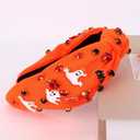 Halloween Headbands for Women, Jeweled Spooky Pumpkin Bat Ghost Gothic knotted Headband for Women for Halloween Goth Hair Accessories (Bright Orange)