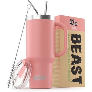 Beast 42 oz Tumbler Stainless Steel Vacuum Insulated Coffee Ice Cup Double Wall Travel Flask (Blossom Pink)