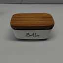 Butter Dish with Lid, ALELION Large Ceramic Butter Dish for Countertop, Butter Keeper with Thick Acacia Wood Lid, Kitchen Decor and Accessories for Kitchen Gifts, White