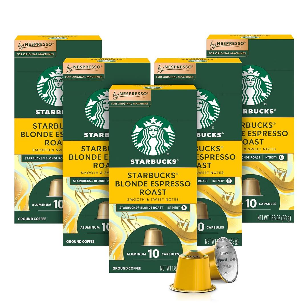 Starbucks by Nespresso Original Line Blonde Roast Espresso 50-count Espresso Pods, BBD 02/13/2027