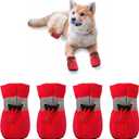 YAODHAOD Dog Shoes for Small Dogs, Puppy Dog Boots & Paw Protector for Winter Snowy Days, Anti-Slip Sole Dog Booties for Indoor Hardwood Floor 4PCS (Red,Size: 7)