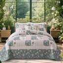 VAPUTAR Queen Size Quilt Set - Reversible Floral Queen Size Bedspreads with Wavy Edges - Lightweight Farmhouse Queen Quilt Bedding Sets for Bed Decorations, 3 Pieces