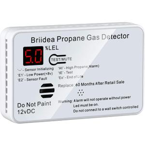 RV Propane Alarm, Briidea RV Propane Gas Detector with 85dB Loud Alarm, 12 VDC, White