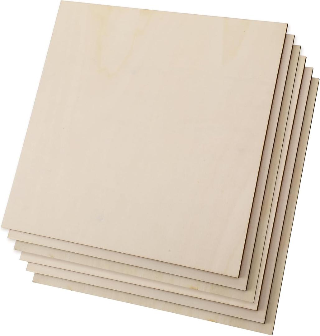 12 Pack Basswood Plywood Sheets 12 x 12 x 1/5 Inch-5 mm Thick Basswood Plywood Board Wood Squares Sheets Natural Unfinished Wood for Crafts, Painting, Model Making, Wood Burning and Laser Projects