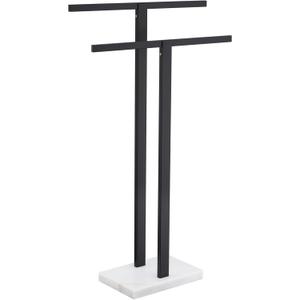 KOKOSIRI Bathroom Towel Rack 2-Tier Standing Towel Racks with Marble Base, Stainless Steel Freestanding Towel Bars, Thicken Steady Design, Matte Black THS0001-BK