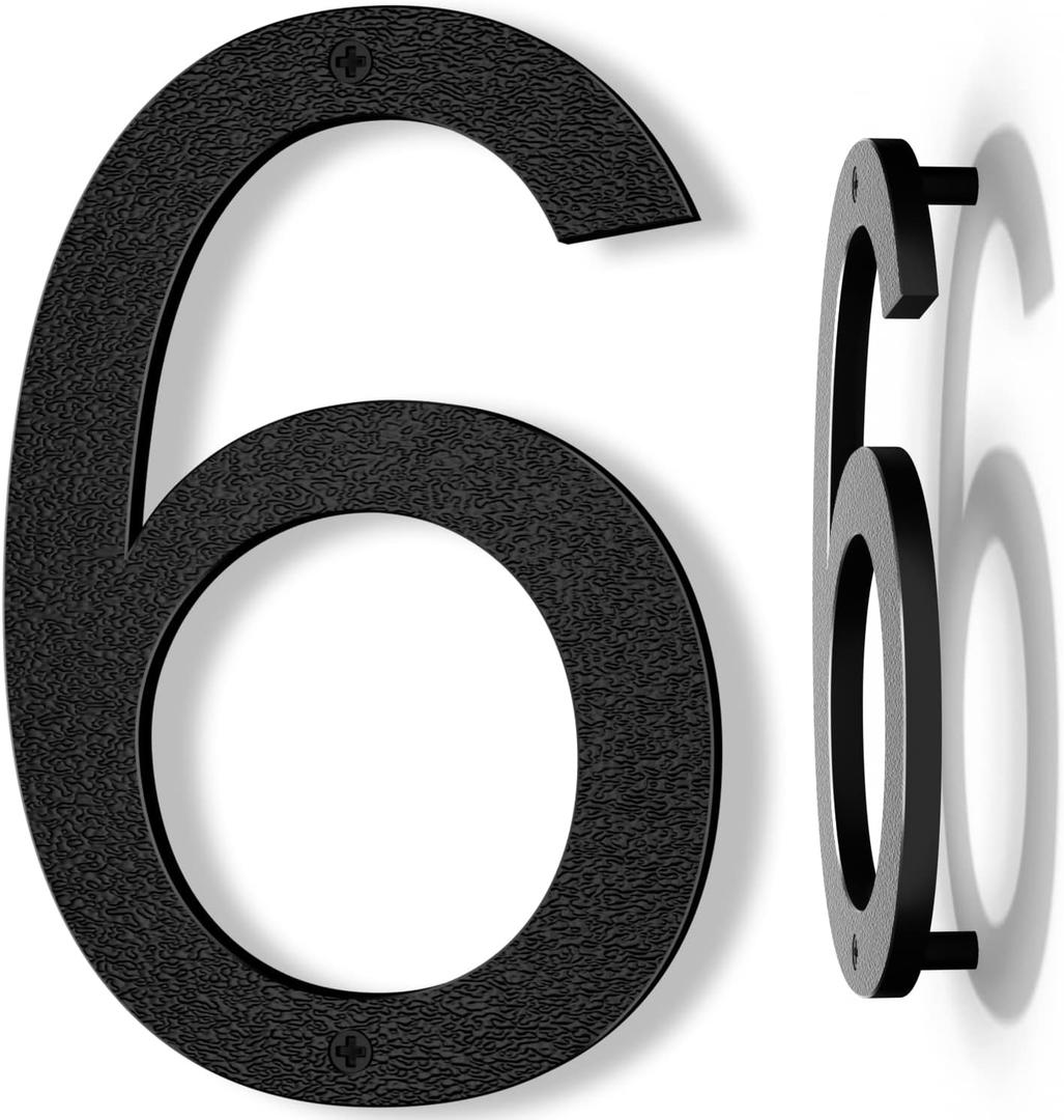10 Inch Black House Numbers for Outside, Large Floating Home Address Numbers, Modern Outdoor House Number for Wall Street Garage Gate (6)