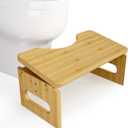 AmazerBath 7 Inches & 9 Inches Adjustable Height Bamboo Toilet Stool Squat Adult for Bathroom Poop Stool with Built-in Bracket, Potty Step Stool with Non-Slip Layer for Bathroom Natural Color