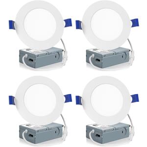 Meconard 4 Pack 4 Inch LED Recessed Ceiling Light with Junction Box, 2700K/3000K/3500K/4000K/5000K Selectable, 9W=75W 750LM, Dimmable Canless Downlights, ETL and Energy Star Listed