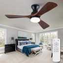42 Inch Low Profile Ceiling Fan with Light and Remote, Dimmable LED Light, Quiet DC Motor Flush Mount Ceiling Fan, Wood Hugger Ceiling Fans with Lights, Indoor Outdoor Black