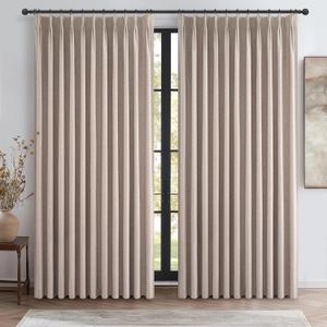 Extra Wide Curtains for Living Room, Blackout Linen Blend Drapes for Sliding Glass Doors Luxury Pinch Pleated Darkening Boho Curtains with Back Tab Ceiling Track for Large Window (70"Wx108"Lx2 Panels)