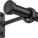 1 Inch Blackout Curtain Rods for Windows Patio, Adjustable Room Divider Curtain Rod Wall Mount & Ceiling Mount for Indoor & Outdoor, Black, 28" to 48"