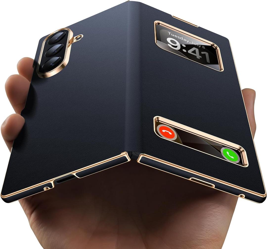 for Galaxy Z Fold 7 Case Luxury Leather with Smart Screen View,Fit for Magsafe,See Calls & Time Without Opening,Magnetic Slim Protective Cover for Samsung Zfold 7 Case Black