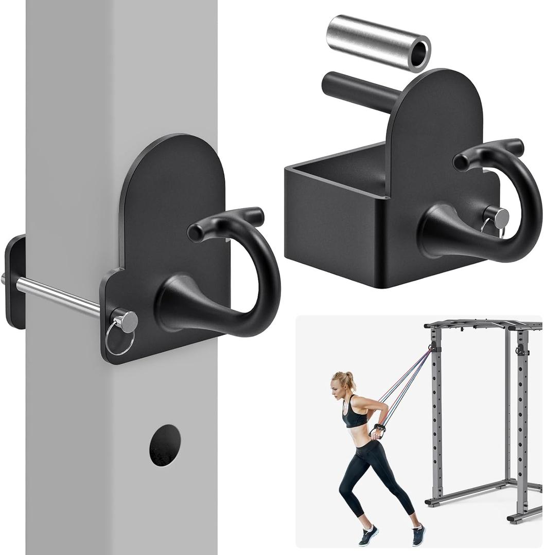 Kipika Anchor for Resistance Bands Fits 3" x 3" Power Rack with 5/8" or 1" Hole - Heavy Duty Steel Hooks with Rubber Pads for Home Gym Workouts, Strength Training,and Physical Therapy Exercise, 2 Pack