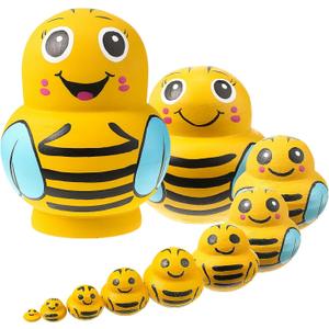 Seenelling 10 Pcs Wooden Handmade Russian Nesting Dolls Toys Animal Russian Cute Nesting Dolls for Christmas Home Decor Birthday Gift(Yellow Bee)