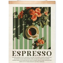HEYJEEPER Vintage Espresso Coffee Wall Art Poster, Boho Green Striped Floral Linen Poster for Kitchen Coffee Bar Cafe Shop, or Office Wall Hanging Decor Wall Decor with Wood Frame Kitchen, Café 14 x 18 inch