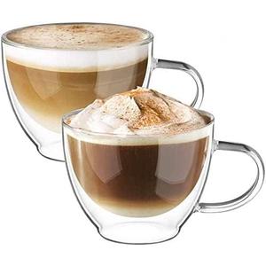 ecooe Double Walled Glass Coffee Mug 12 oz Latte Cappuccino Cups Set of 2, Clear Glass Coffee Cups with Handle, 350 ml Insulated Coffee Cup Borosilicate Heat Resistant Glass Coffee Mug Tea Cup