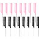 16 Pcs Rat Tail Comb Parting Rattail Comb Foiling Steel Pin Fine Tooth Fiber Heat Resistant Teasing Pintail Combs Women(Black and Pink)