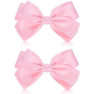 WJIAAA 2 Pcs Big Pink Hair Bow, 6 Inch Thick Ribbon Bows for Girls with Alligator Clips, Polyester Hair Accessories for Baby Toddlers Kids Teens