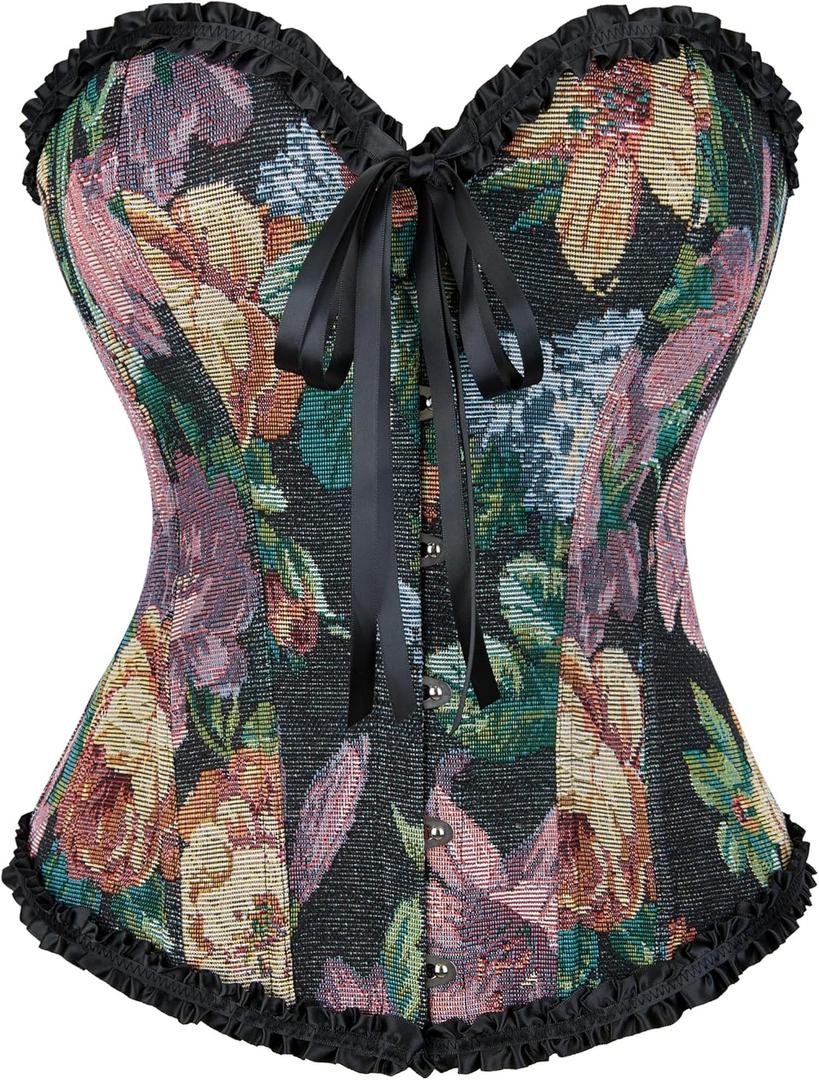 Alivila.Y Fashion Womens Lace Up Corset Top Overbust Body Shaper Bustier Corsets for Women (X-Large, Black Purple)