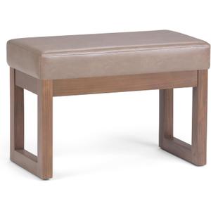 SIMPLIHOME Milltown Small Ottoman Bench - 27" Wide x 18" High Upholstered Vegan Leather Rectangle Footstool Ottoman in Ash Blonde, Contemporary Bench for Living Room with Cushioned Seat, Assembled, 14.3"D x 26.8"W x 18.4"H