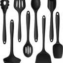 LIANYU 8Pcs Cooking Utensils Set, Heat Resistant Kitchen Utensils, Silicone Utensils Spatula Set for Nonstick Cookware with Spatula, Ladle, Turner, Spoon, Dishwasher Safe, Black