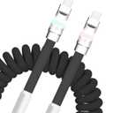 GentsStride Neon Chubby - New Spring Charge Cable Coiled Charging Cable for Carplay USB C Spiral Fast Charger Cable and Sync for Smart Phone, Tablet, Black, Type-C to Type-C, 2.29FT-3.6FT