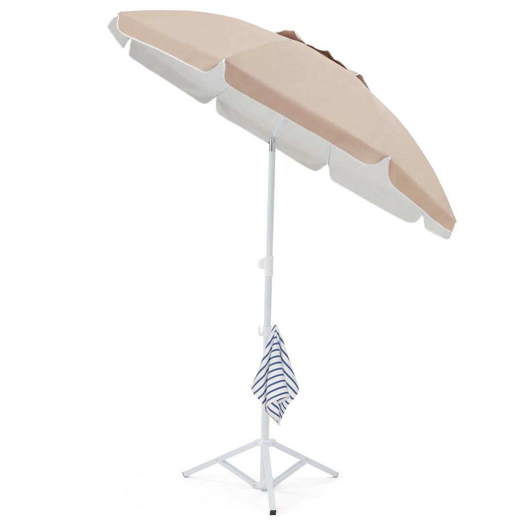 JEAREY 6.5ft Sun Shade Umbrellas, Portable Umbrella with Stand, Lightweight Sun Protection Free Standing Sport Umbrella for Outdoor Sports, Camping, Fishing, Patio, Beach, Black