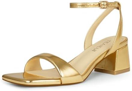 TEAIEUI Block Heels for Women, Square Open Toe Heeled Sandals, Chunky Ankle Strap Shoes for Dress, Party, Prom, Low Heel 2 inch, Size 8