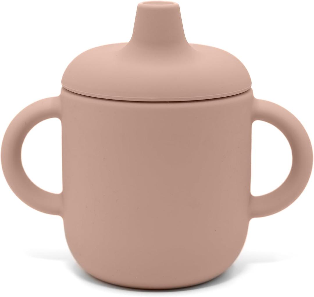 nouka Non-Spill Sippy Cup | 100% Food-Grade Silicone | Easy Grip Double Handles | Non-Slip & Soft | Dishwasher Friendly | Soft Blush | Size 6 Oz
