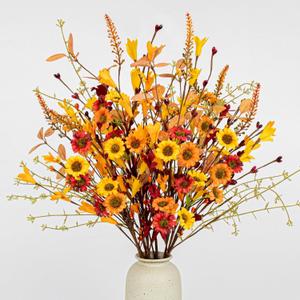 12 PCs Artificial Fall Flowers 17 Inches Vintage Autumn Stems Rustic Fall Floral Picks with Orange Forsythia Daisy Flowers Wildflower Stems for Farmhouse Indoor Vase Table Centerpieces Decor