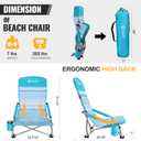 VILLEY Low Beach Chair, High Back Folding Chair for Adults, Lightweight and Portable for Outdoor, Camping, Lawn, Music Festival, with Cup Holder and Carry Bag - Blue Stripes