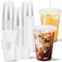 Clawsoff 100 Pack 16 oz Plastic Cups with Lids and Straws, Disposable Clear Coffee Cups with Lids, Sturdy To Go Cups for Iced Coffee, Smoothies, Milkshake, Cold Drinks (EXP 02/04/26)