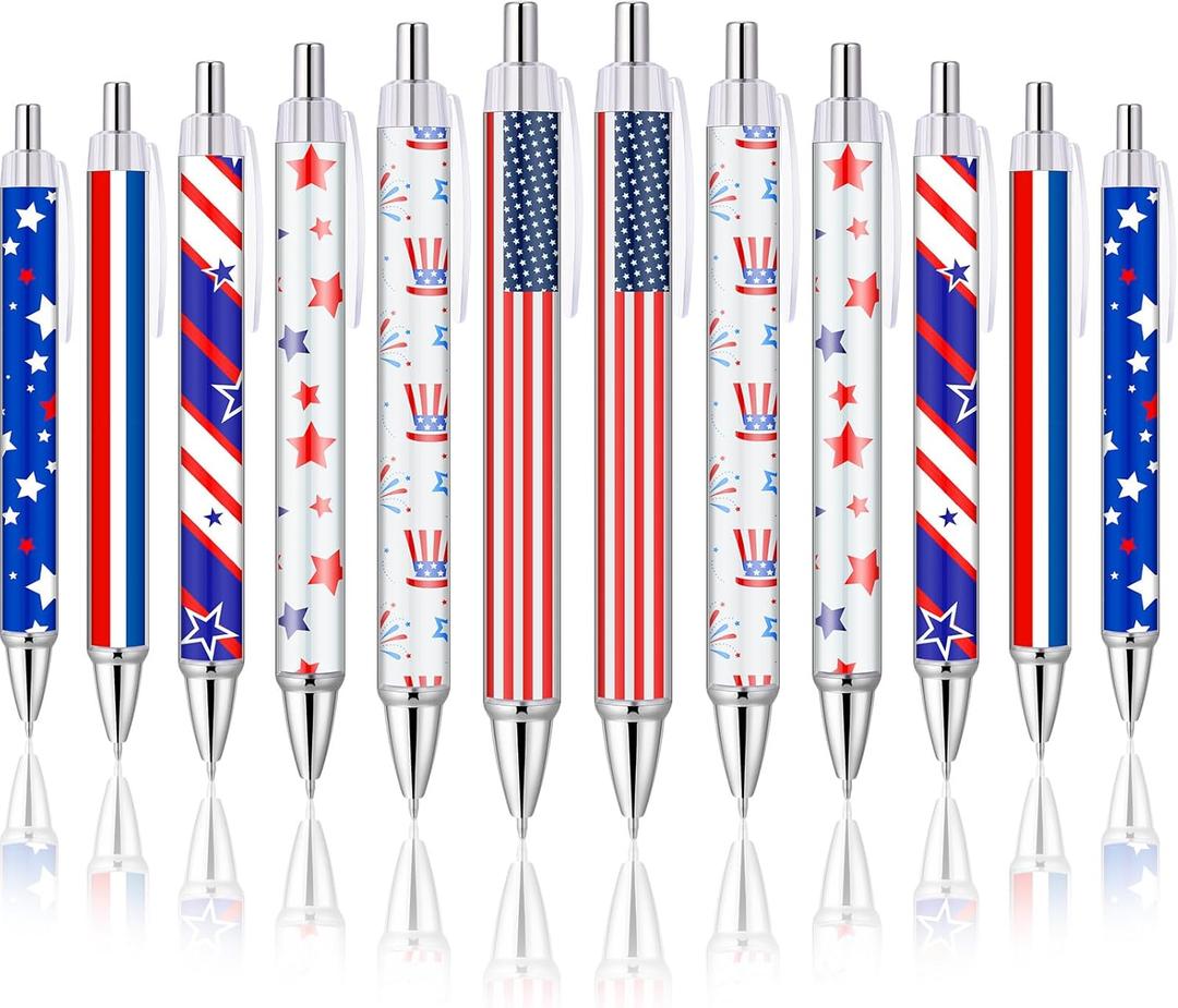 30 Pcs American Flag Pen Patriotic Retractable Decorative Pens for Independence Day 1.0mm Black Ink USA Bulk Ballpoint Pens Stationary Supplies for Office Party Gifts