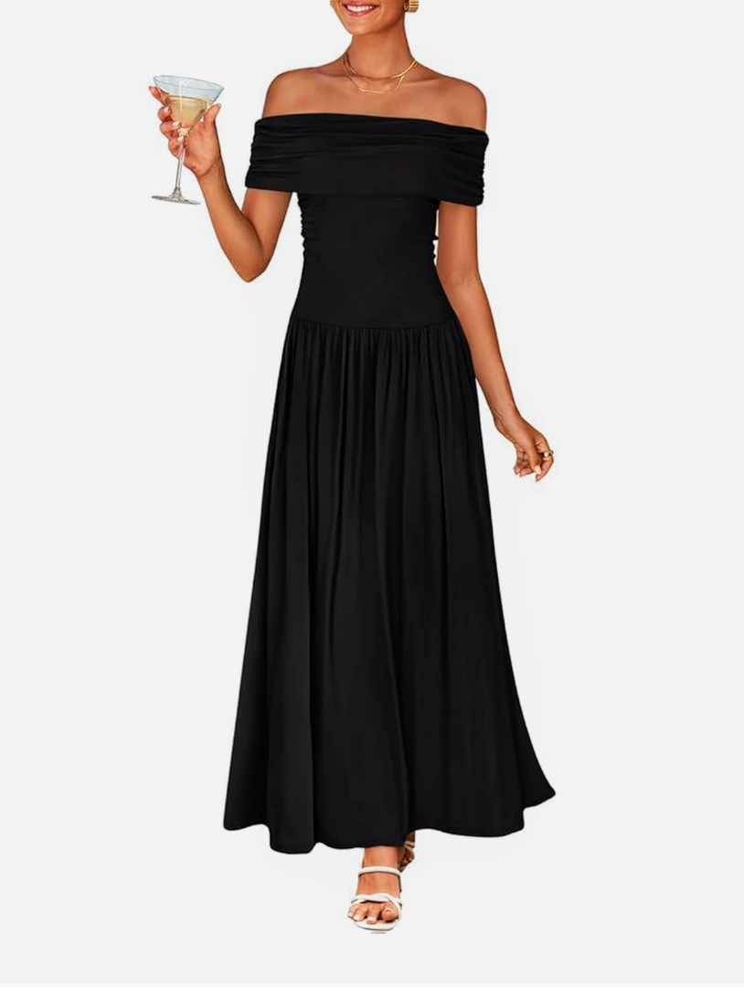 ZESICA Women's Off The Shoulder Maxi Dress 2025 Summer Sleeveless Casual Slim Swing Pleated Formal Party Dresses, Size S