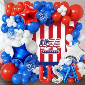 107 Pcs Red White and Blue Balloon Arch Kit, 16-Inch USA Foil Letters and Confetti Latex Balloons Garland for 4th of July Patriotic Baseball Theme Party Decorations
