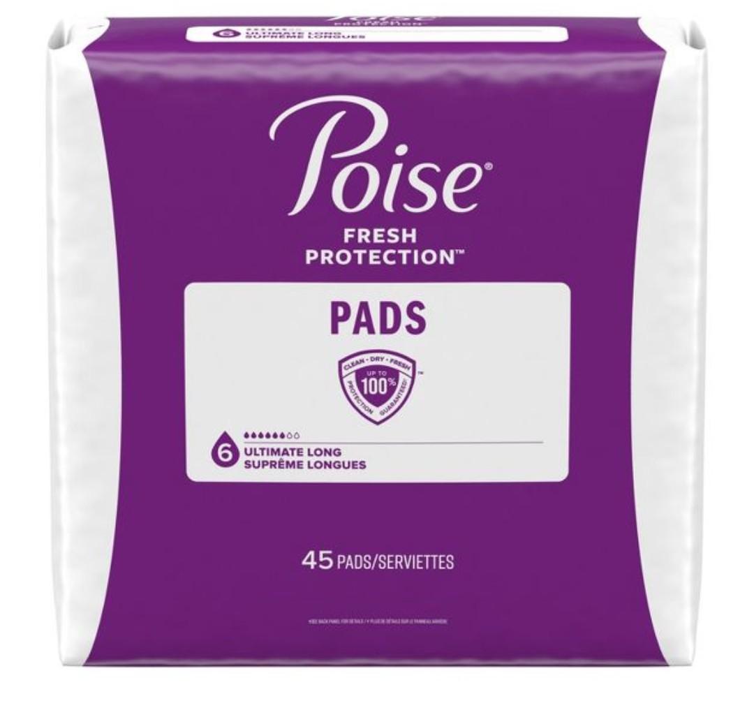 Poise Incontinence Bladder Control & Postpartum Pads - Ultimate Long, Pack of 2 (90 Pcs)