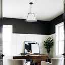 Modern Pendant Light Fixtures, 16" White Linen Drum Pendant Lights, Adjustable Hanging Light Fixture with Metal Frame, Black Chandelier for Bedroom Dining Room Kitchen Island Living Room