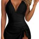 SUUKSESS Women One Piece Swim Dress Tummy Control Swimsuit Tie Knot Bathing Suit (XX-Large, Black)