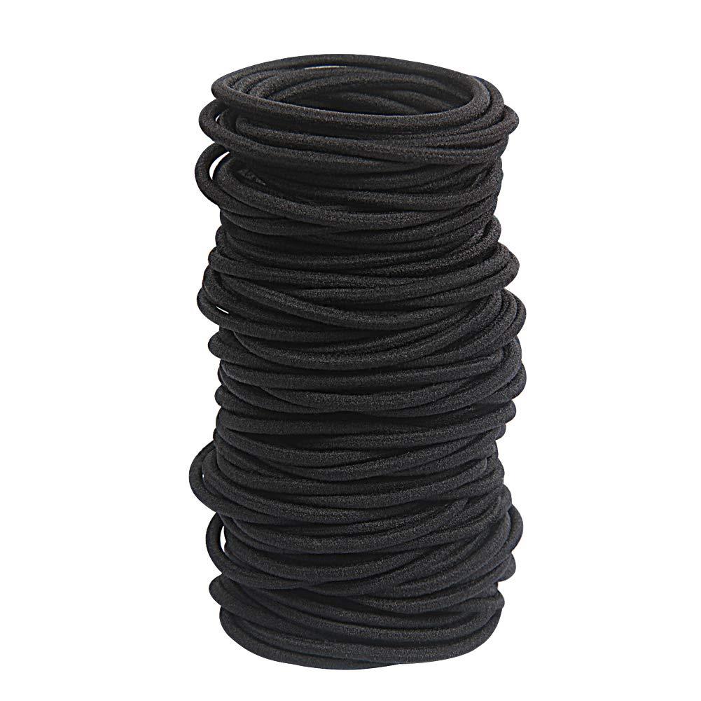 120 pcs Black Hair Elastic for Thick and Curly No Metal Hair Ties Value Pack (3mm)