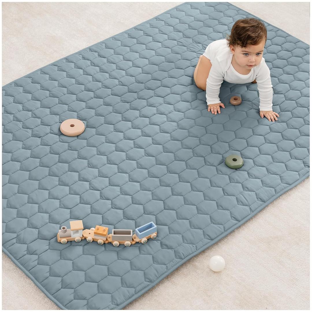 Comfy Cubs Rectangle Kids Play Mat - Medium 48 x 72 inches Soft Quilted Baby Floor Mat with Non-Slip Bottom - Plush Design for Toddlers Playtime and Relaxation - Comfortable and Durable - Pacific Blue (Rectangle - 48" x 72")