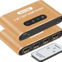 HDMI Switch 3 in 1 Out, 4K@60Hz HDMI Splitter with Remote Control, 3 Ports HDMI Switcher, Perfect for Full HD 4K 1080P 3D Video Roku Fire TV Blu-ray Players Stick Apple PS4/PS5 Xbox Chromecast (Gold)