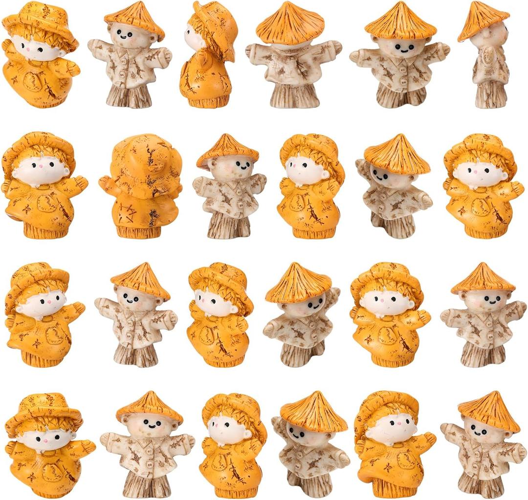 Geelin 24 Pcs Thanksgiving Mini Resin Scarecrows Autumn Miniature Figurines Tiny Resin Scarecrows Small Figurine for Thanksgiving Autumn Harvest Party Decor Festival Favors Home Kitchen Office Gifts