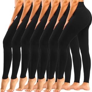 yeuG 7 Pack High Waisted Leggings for Women Tummy Control Soft Workout Yoga Pants Full Length & Capri (Large-X-Large, 01#black)