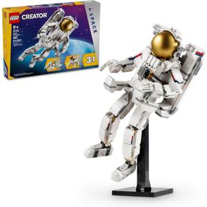LEGO Creator 3 in 1 Space Astronaut Toy, Building Set Transforms from Astronaut Figure to Dog to Viper Jet, Space-Themed Gift Idea for Boys and Girls Ages 9 Years Old and Up, 31152