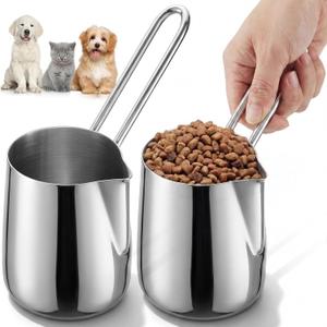 Zonon 2 Pieces 1.5 Cup Dog Food Metal Scoop 12 oz / 1.5 Cup Stainless Steel Measuring Cups with Wire Design Handle Durable Dog Cat Food Metal Scoop for Kibble or Seed Easy-clean, Rust-resistant