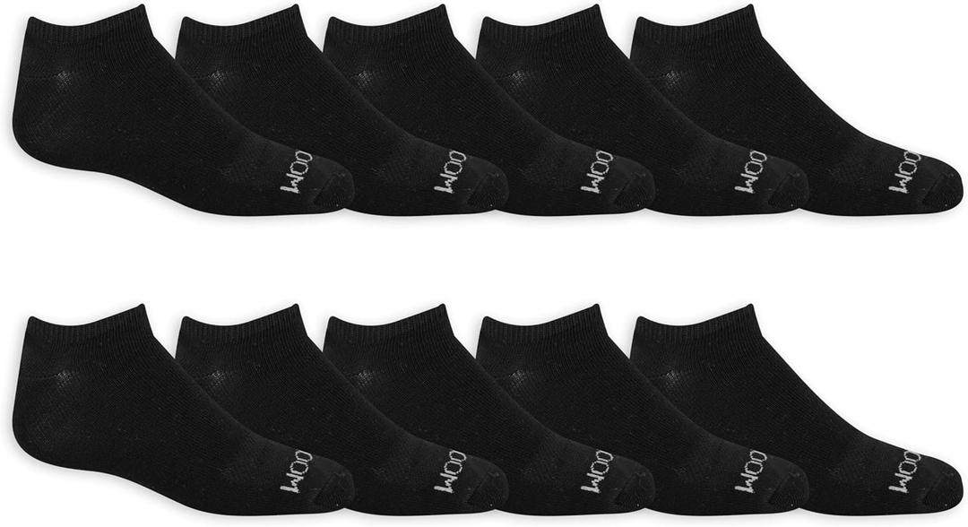 Fruit of the Loom Women's Everyday Soft Cushioned No Show Socks (Multi Pack), Black (10 Pack), 4-10